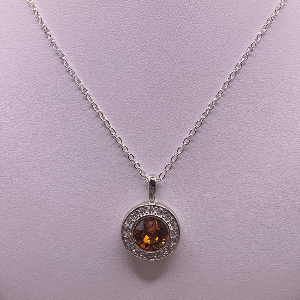 Silver Plated necklace with CZ like Citrine Colored Pendant